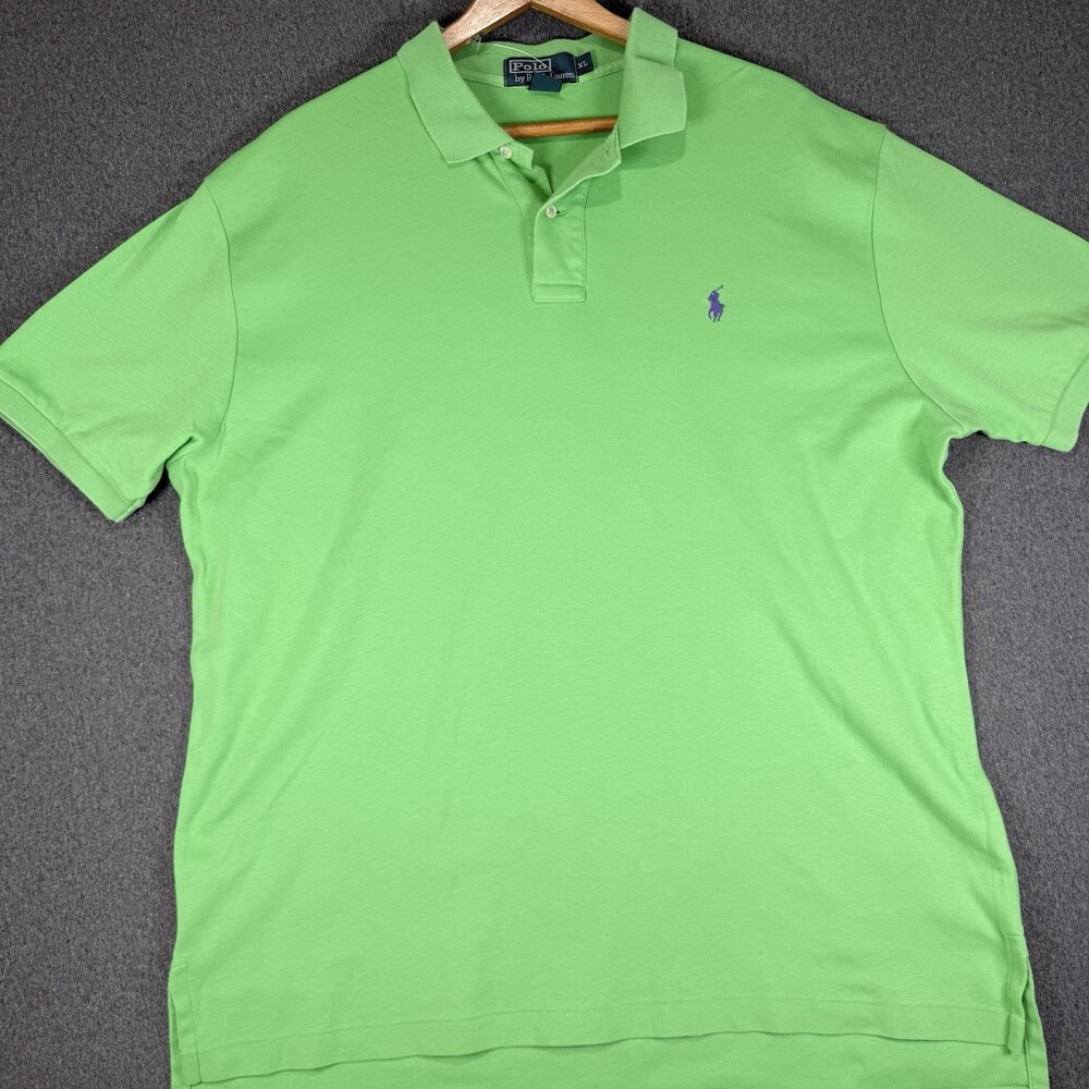 Polo Ralph Lauren Mens XL Lime Green Cotton Polo Shirt Purple Pony Short Sleeve